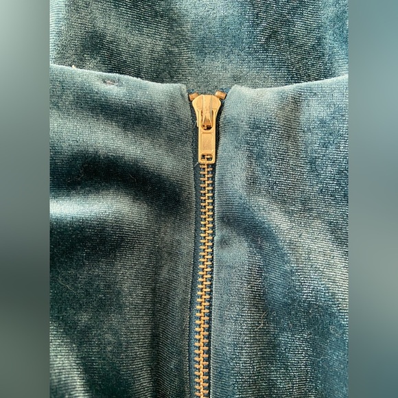 Velvet mini sea style dress long sleeve in turquoise colour gold buttons - Picture 11 of 15